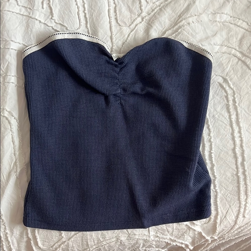 Edikted Navy Blue Strapless Top with White Accents